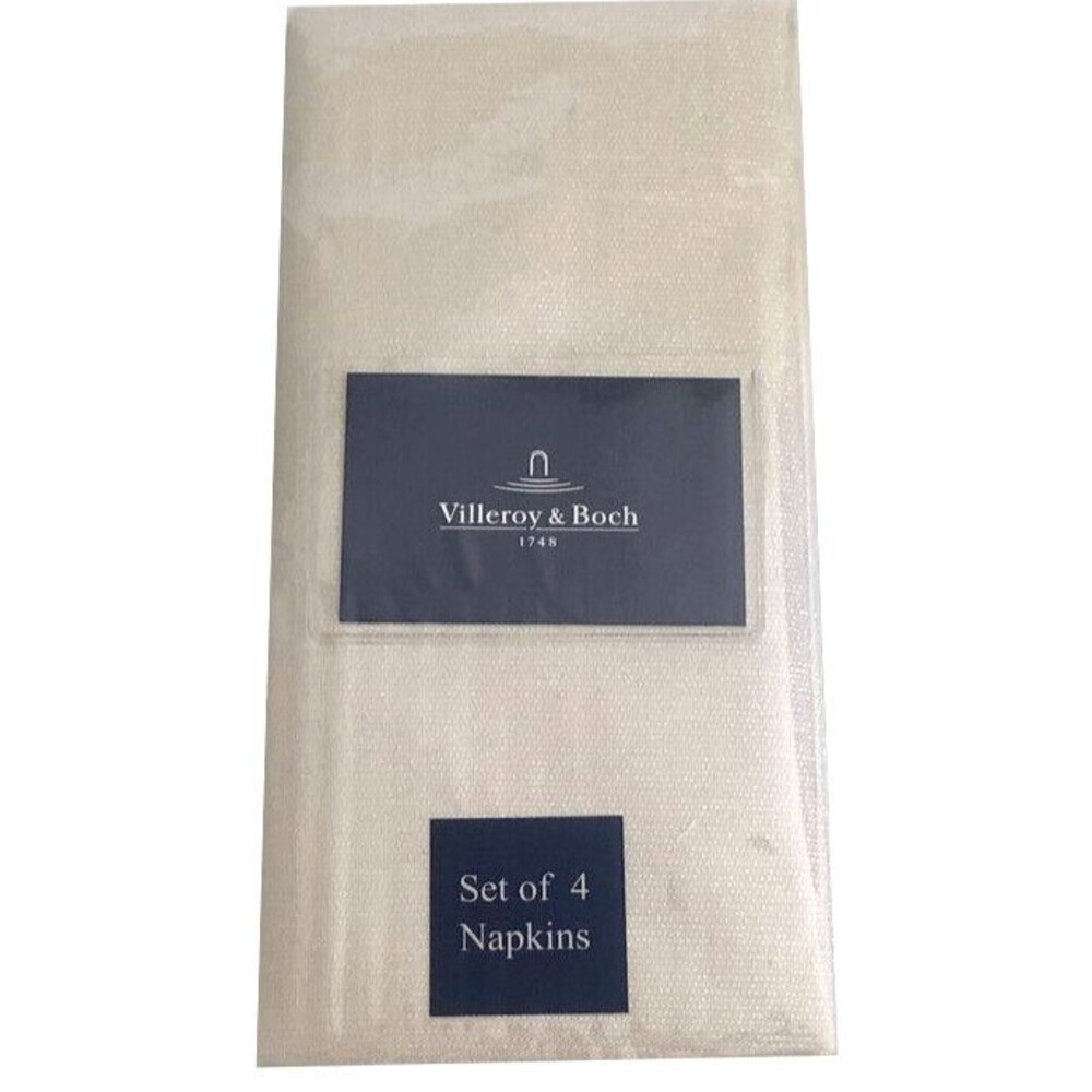 Villeroy & Boch Windsor Napkins 18x18" Beige Silver Sparkle Set of 4 Holiday